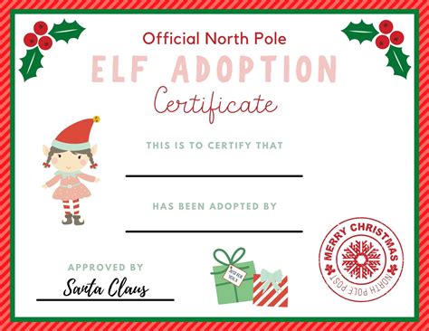 Elf On The Shelf Adoption Certificate Printable Free